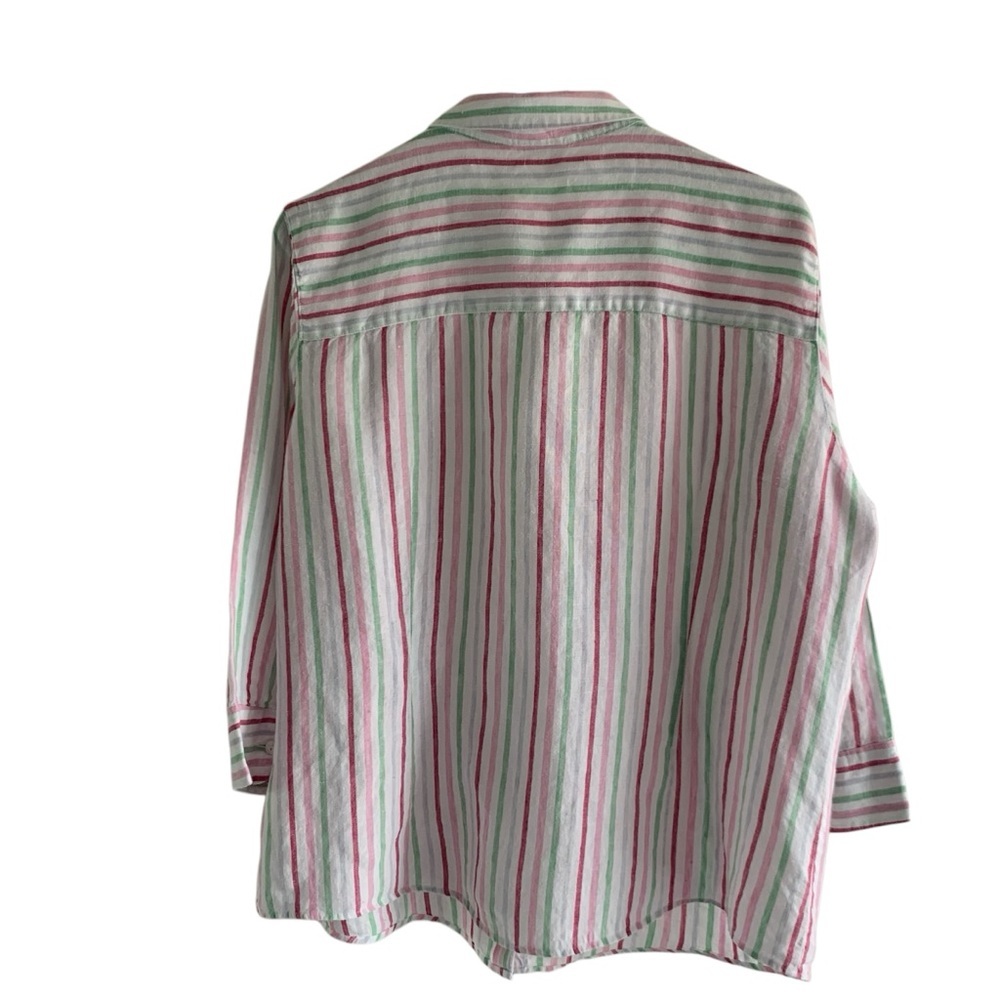 L.L. Bean Striped Button Down Shirt - Pink, Green, White - Picture 2 of 4